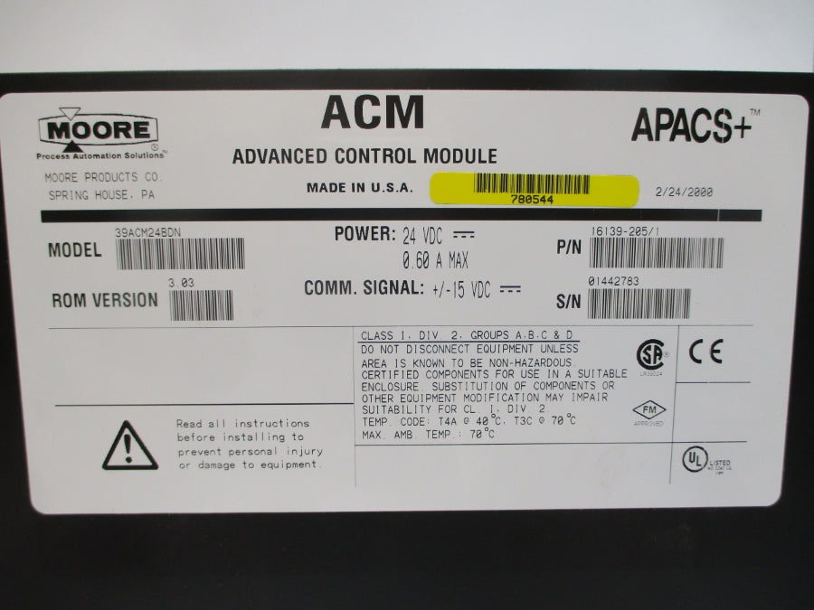 MOORE 39ACM24BDN 16139-205/1 24VDC 0.60A REV. 3.03 NSMP