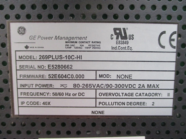 GENERAL ELECTRIC 269PLUS-10C-HI F/W 52E604C0.000 80-265VAC 2A NSNP
