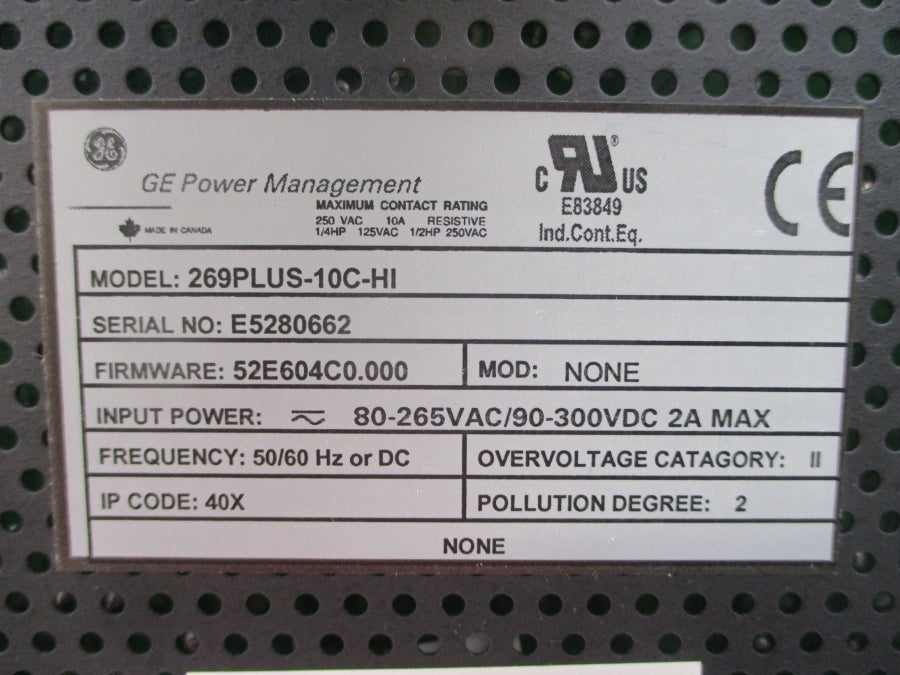 GENERAL ELECTRIC 269PLUS-10C-HI F/W 52E604C0.000 80-265VAC 2A NSNP