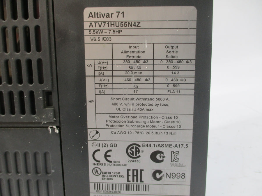 SCHNEIDER ELECTRIC ATV71HU55N4Z 380-480V 20.3A (AS PICTURED) UNMP
