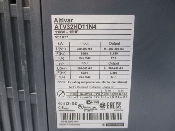 SCHNEIDER ELECTRIC ATV32HD11N4 380-500V 36.6A (NO COVER) UNMP