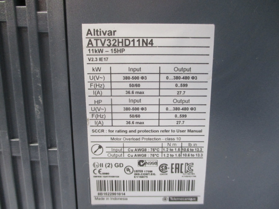 SCHNEIDER ELECTRIC ATV32HD11N4 380-500V 36.6A (NO COVER) UNMP