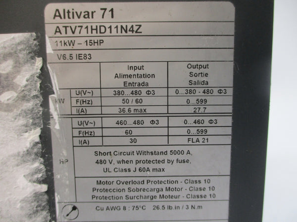 SCHNEIDER ELECTRIC ATV71HD11N4Z 380-480V 36.6A UNMP