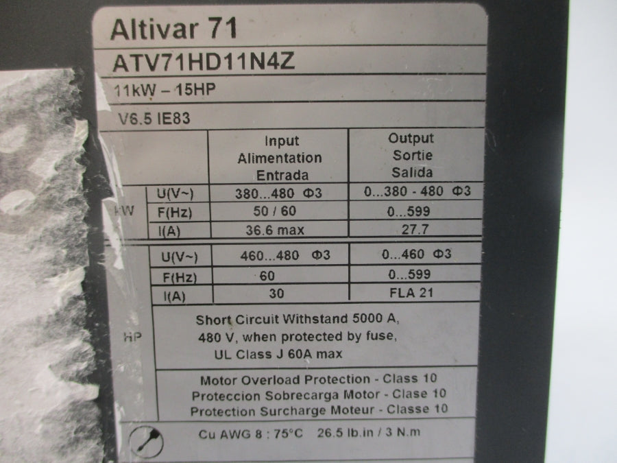 SCHNEIDER ELECTRIC ATV71HD11N4Z 380-480V 36.6A UNMP