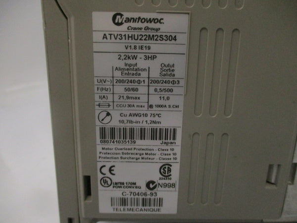 MANITOWOC ATV31HU22M2S304 200/240V 21.9A UNMP