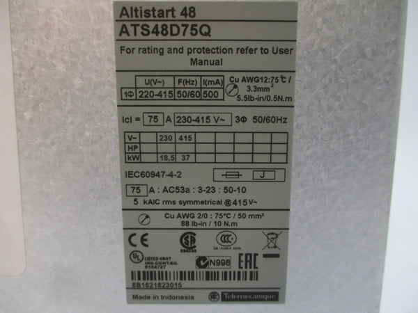 SCHNEIDER ELECTRIC ATS48D75Q 230-415V 75A UNMP
