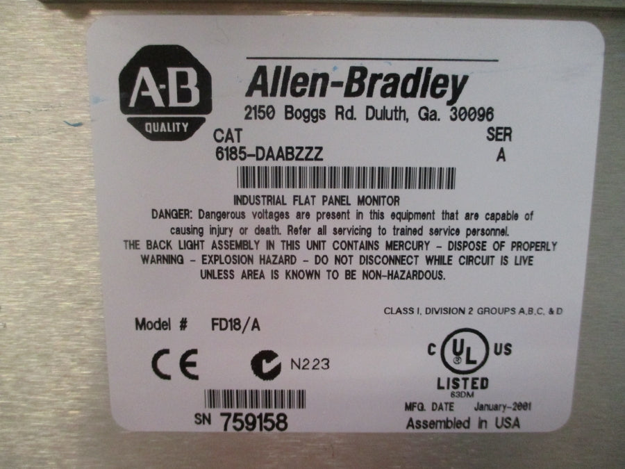 ALLEN BRADLEY 6185-DAABZZZ SER. A 100-120/200-240V 2.0A NSNP