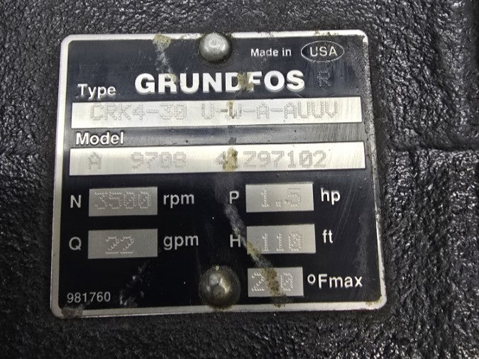 GRUNDFOS CRK4-30U-W-A-AUUV VM3550 208-230/460V 4.9-4.6/2.3A NSNP