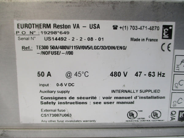 EUROTHERM TE30050A/480V/115V/0V5/LGC/3D/DIN/ENG/-/NOFUSE/-//00 UNMP
