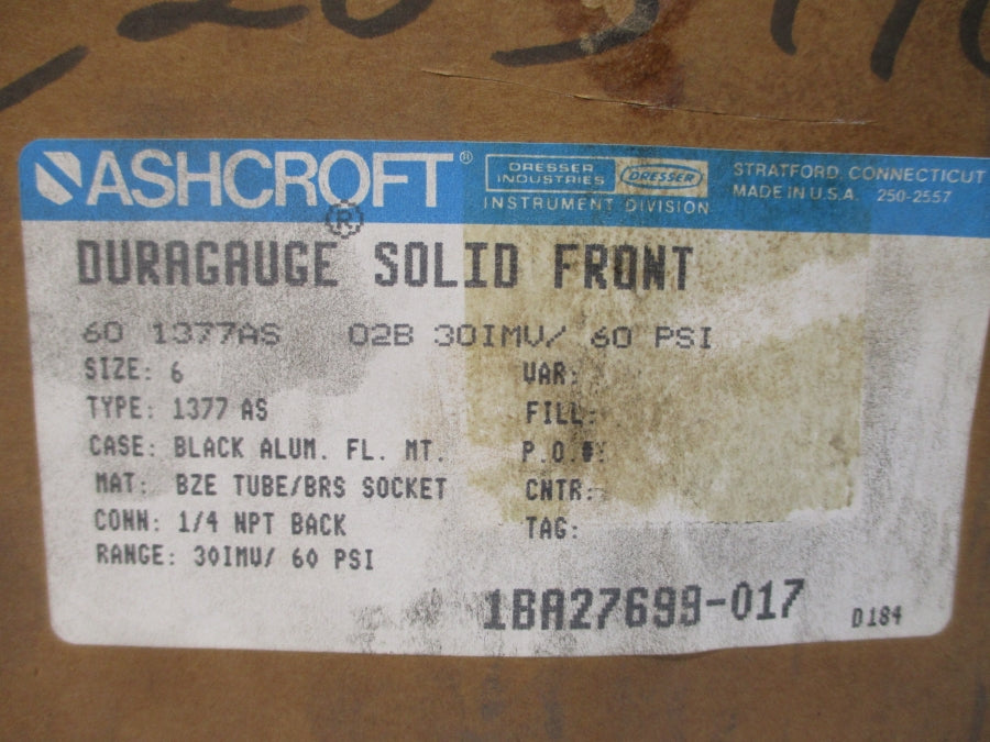 ASHCROFT 601377AS02B30IMV 60PSI 6" NSMP