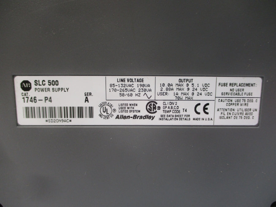 ALLEN BRADLEY 1746-P4 SER. A 170-265VAC 10.0A NSMP