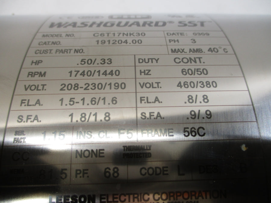 LEESON 191204.00 C6T17NK30 208-230/460V 1.5-1.6/.8A NSMP