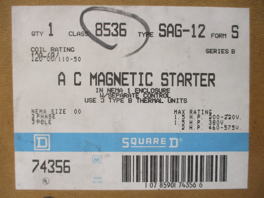 SQUARE D 8536SAG12 SER. B 110/120V NSMP