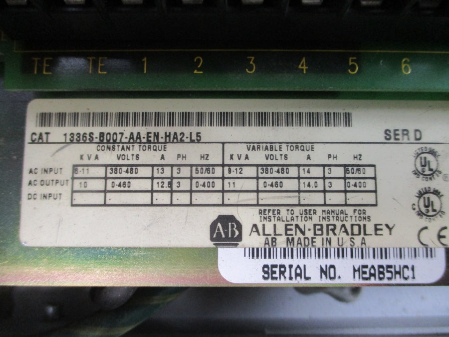 ALLEN BRADLEY 1336S-B007-AA-EN-HA2-L5 SER. D 380-480VAC 13A UNMP