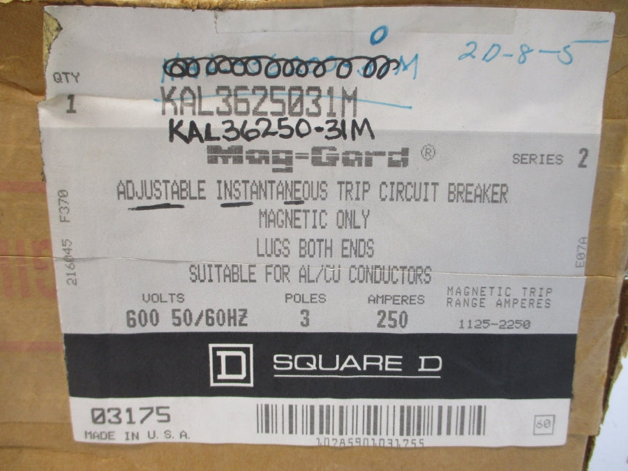SQUARE D KAL3625031M SER. 2 600VAC 250A NSMP
