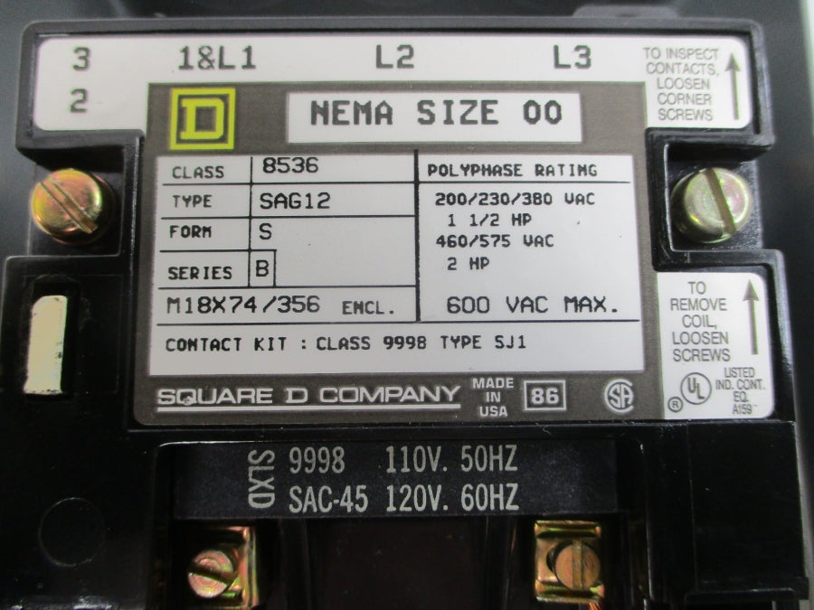 SQUARE D 8536SAG12V02 SER. B 110/120V NSMP