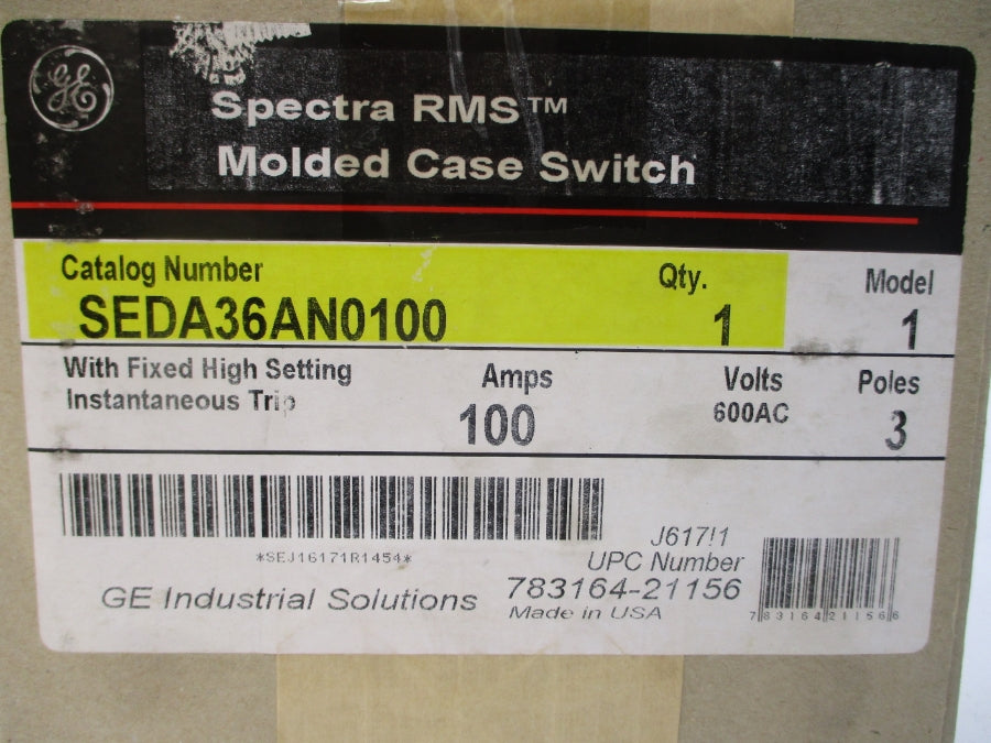 GENERAL ELECTRIC SEDA36AN0100 600VAC 100A NSMP
