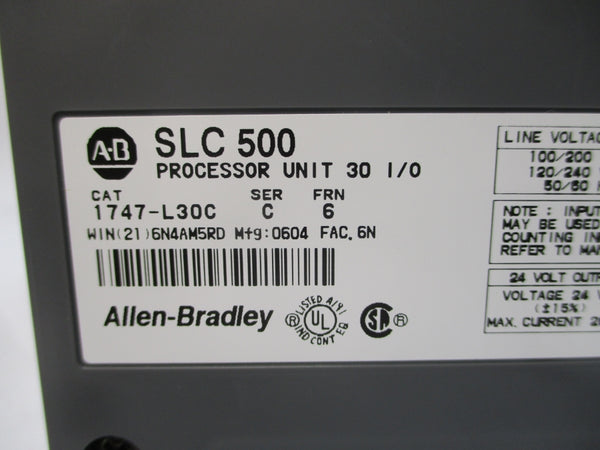 ALLEN BRADLEY 1747-L30C SER. C F/W 6 10-30VDC 15A NSMP
