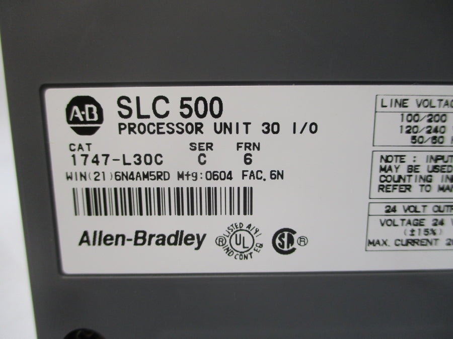 ALLEN BRADLEY 1747-L30C SER. C F/W 6 10-30VDC 15A NSMP