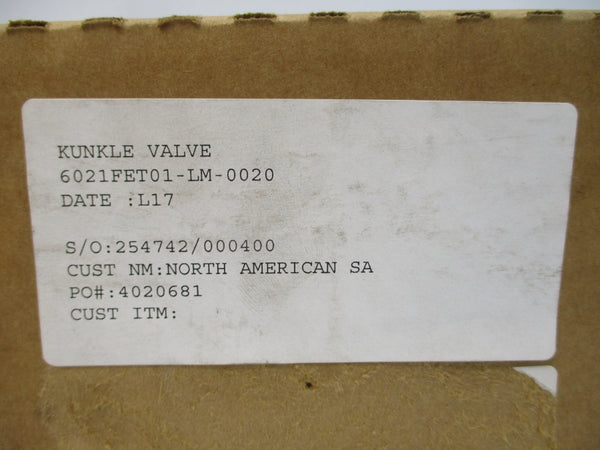 KUNKLE VALVE 6021FET01-LM-0020 20.0PSI 1" NSMP