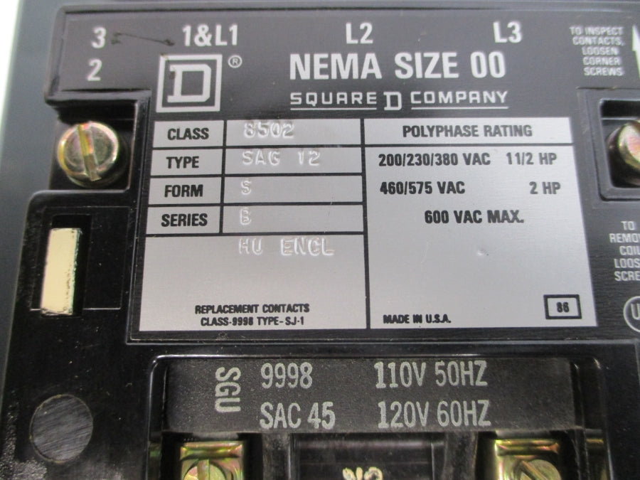 SQUARE D 8502SAG12 SER. B 110/120V NSMP