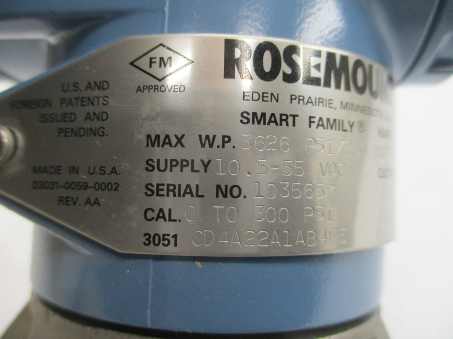 ROSEMOUNT 3051CD4A22A1AB4E5 10.5-55VDC 3626PSI NSMP