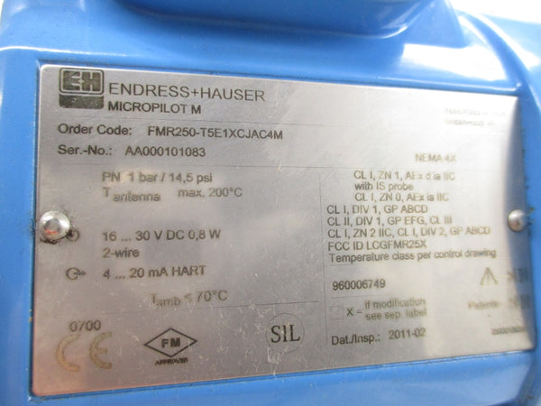 ENDRESS+HAUSER FMR250-T5E1XCJAC4M 16-30VDC 14.5PSI NSNP