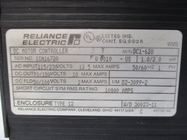 RELIANCE ELECTRIC DC1-62U 115/230VAC 12.5A NSNP