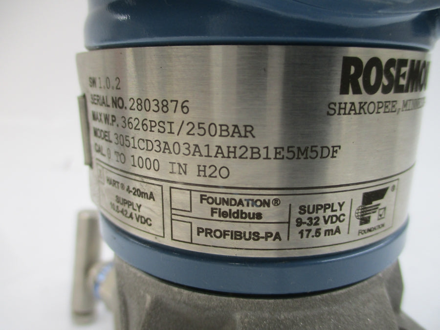 ROSEMOUNT 3051CD3A03A1AH2B1E5M5DF 10.5-42.4VDC 3626PSI NSNP
