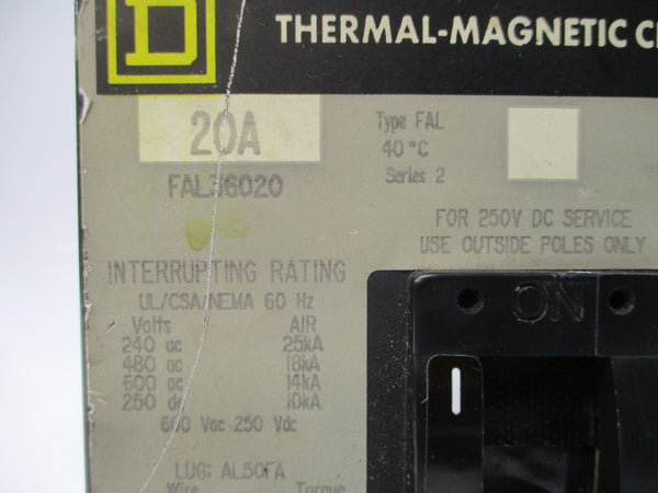 SQUARE D FAL36020 SER. 2 600VAC 20A UNMP