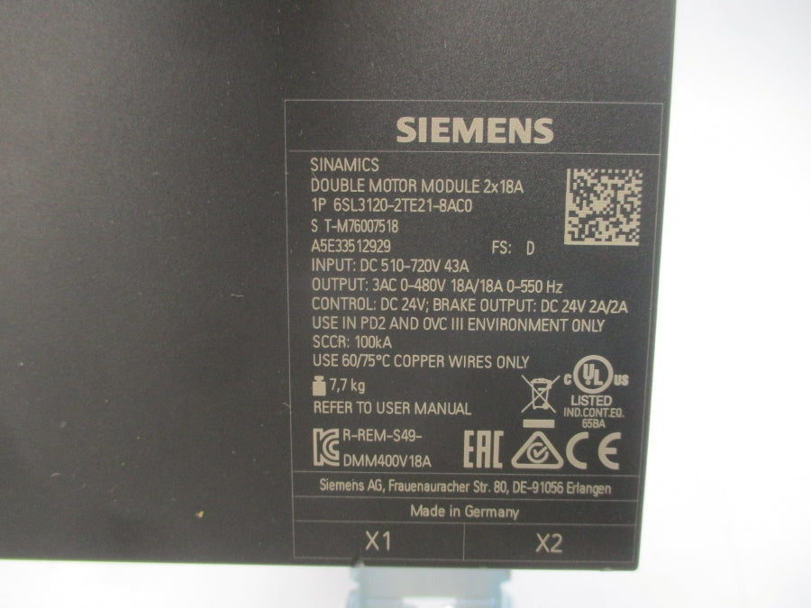 SIEMENS 6SL3120-2TE21-8AC0 510-720VDC 43A NSNP