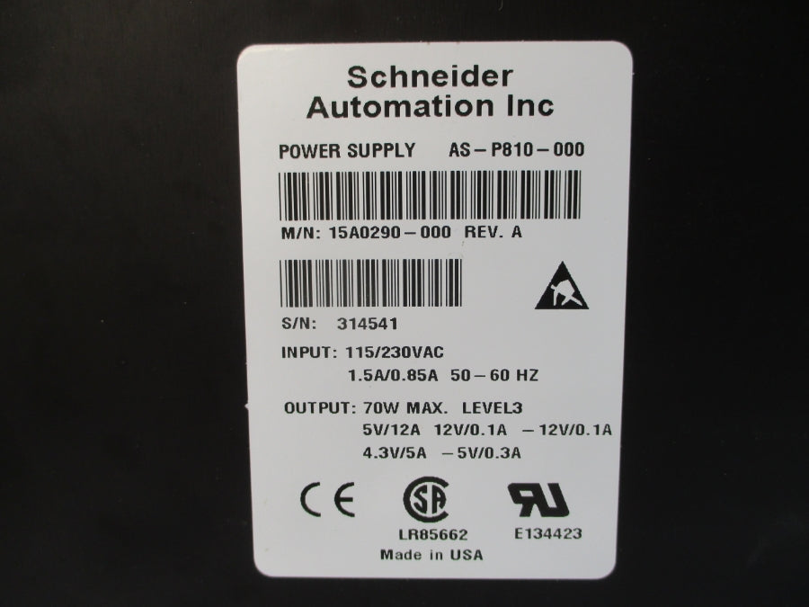 SCHNEIDER AUTOMATION AS-P810-000 15A0290-000 115/230VAC 1.5/0.85A REV. A NSNP