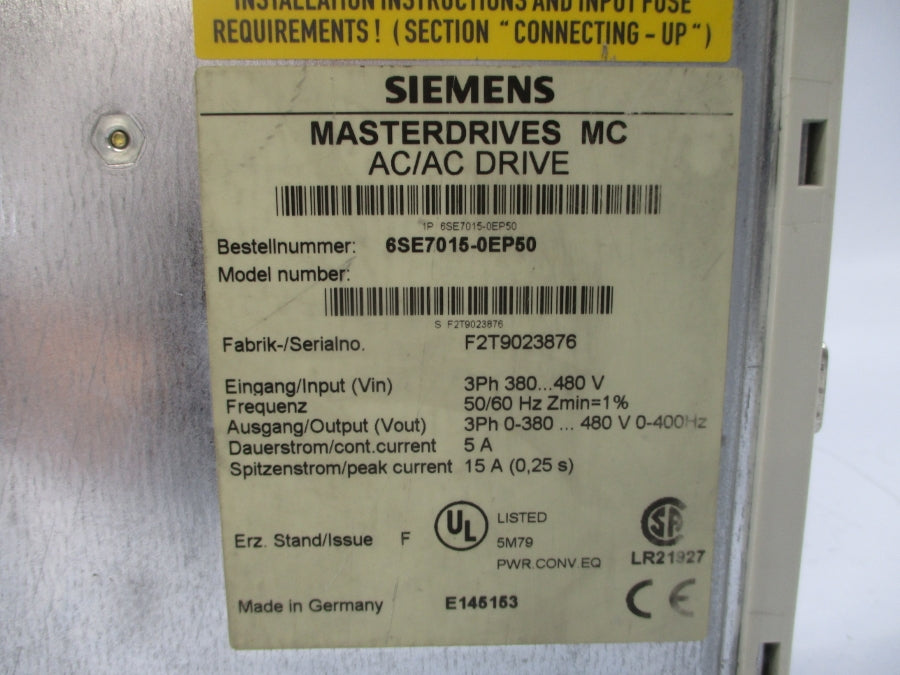 SIEMENS 6SE7015-0EP50 380-480VAC 5A UNMP