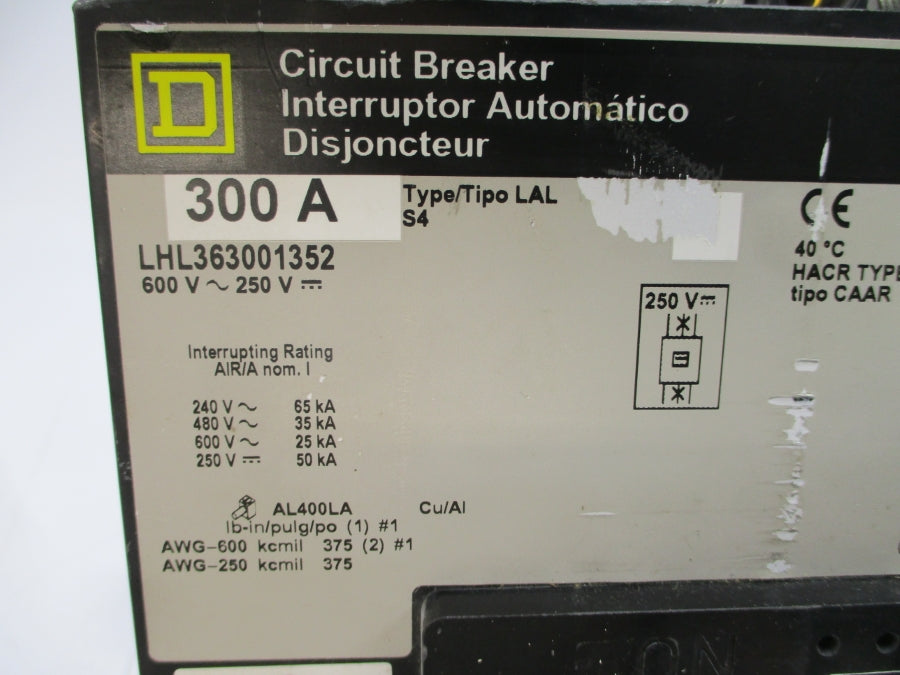 SQUARE D LHL363001352 SER. 4 600V 300A UNMP