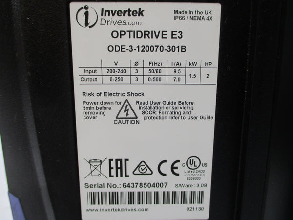 INVERTEK ODE-3-120070-301B 200-240V 9.5A UNMP