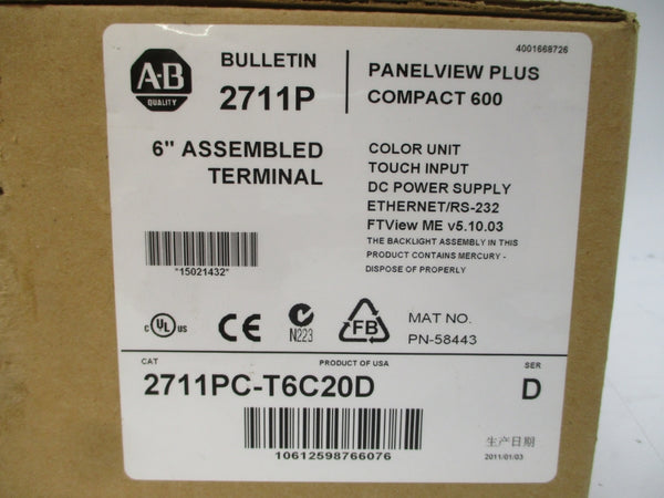 ALLEN BRADLEY 2711PC-T6C20D SER. D 24VDC NSMP