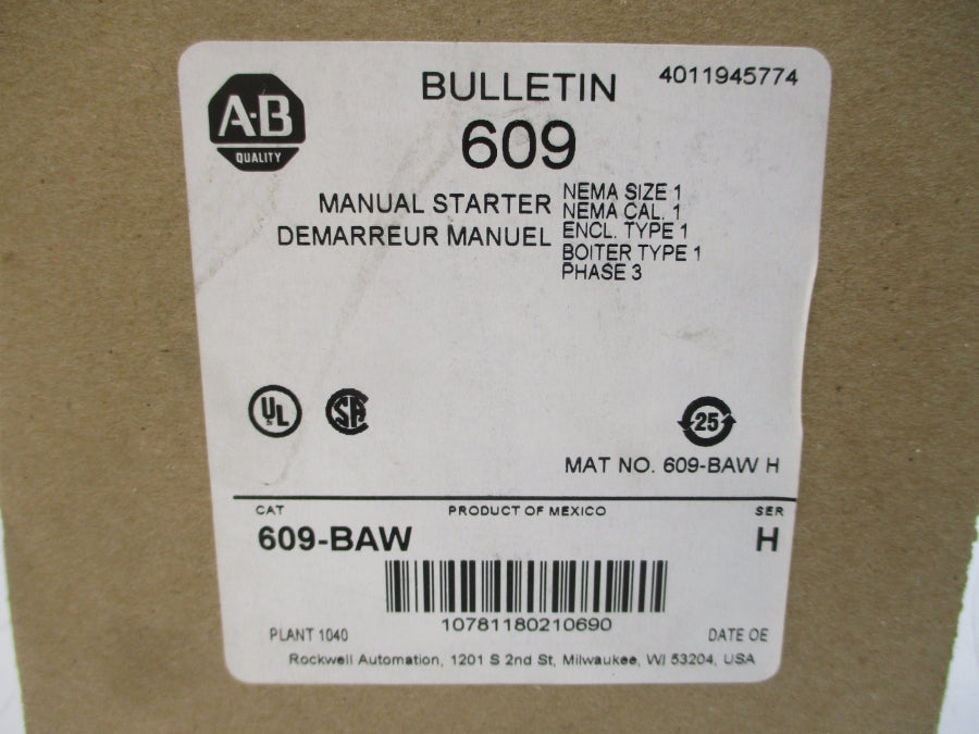 ALLEN BRADLEY 609-BAW SER. H 600V (BR/WH) NSMP