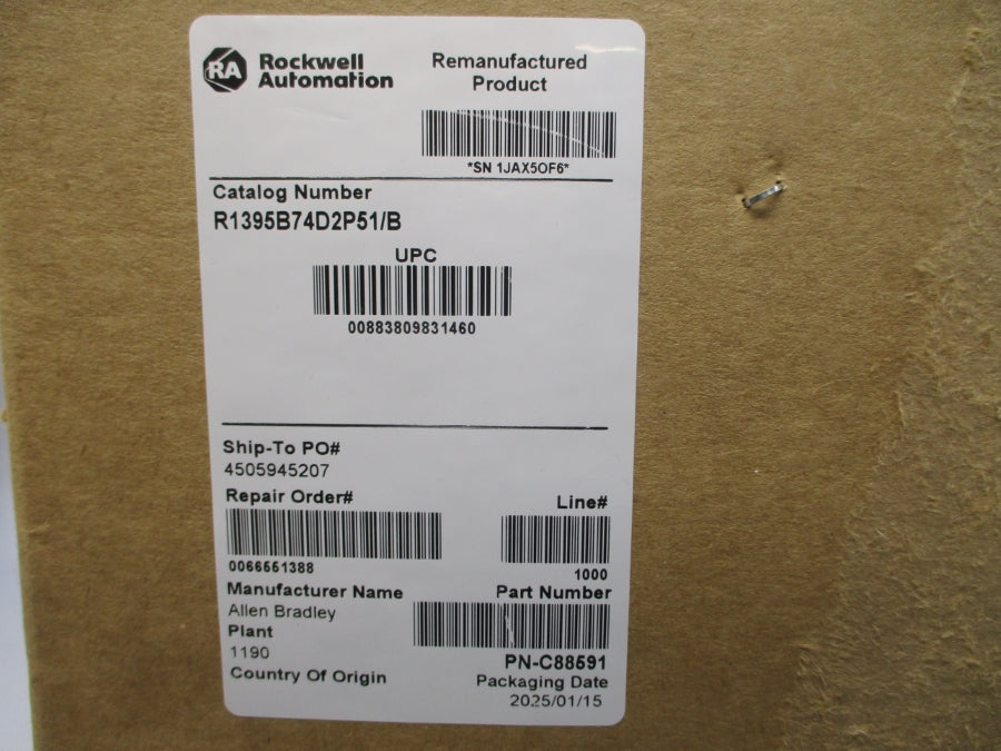 ALLEN BRADLEY 1395-B74-D2-P51 SER. B 380/415/460VAC 86.6A REMAN