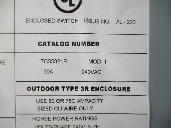 GENERAL ELECTRIC TC35321R 240VAC 30A NSMP