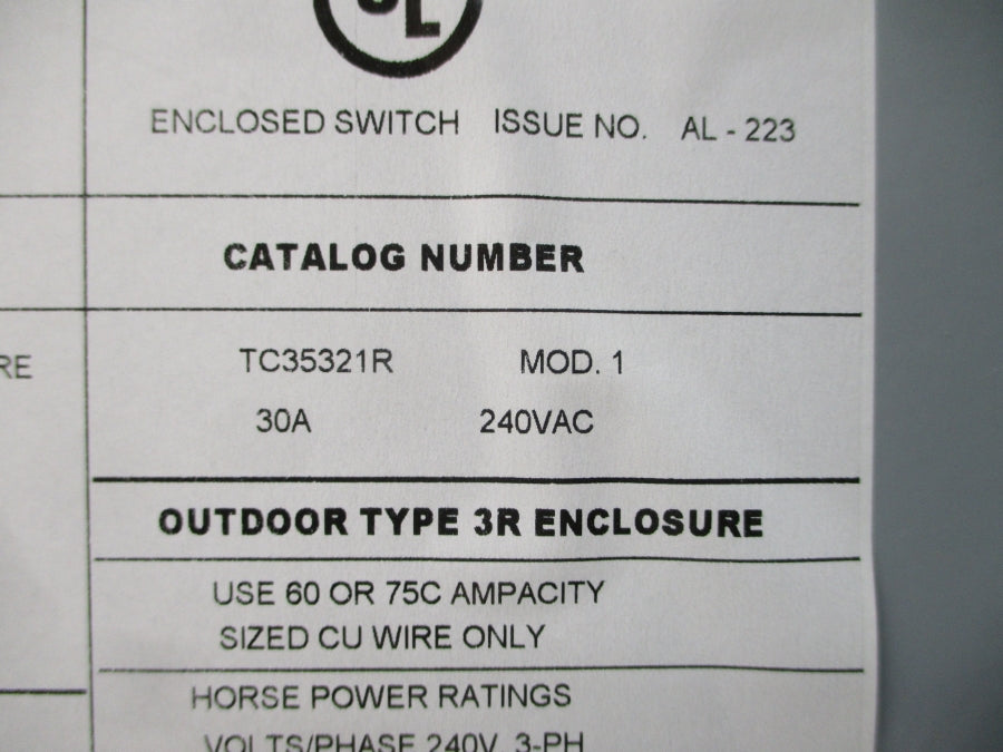 GENERAL ELECTRIC TC35321R 240VAC 30A NSMP