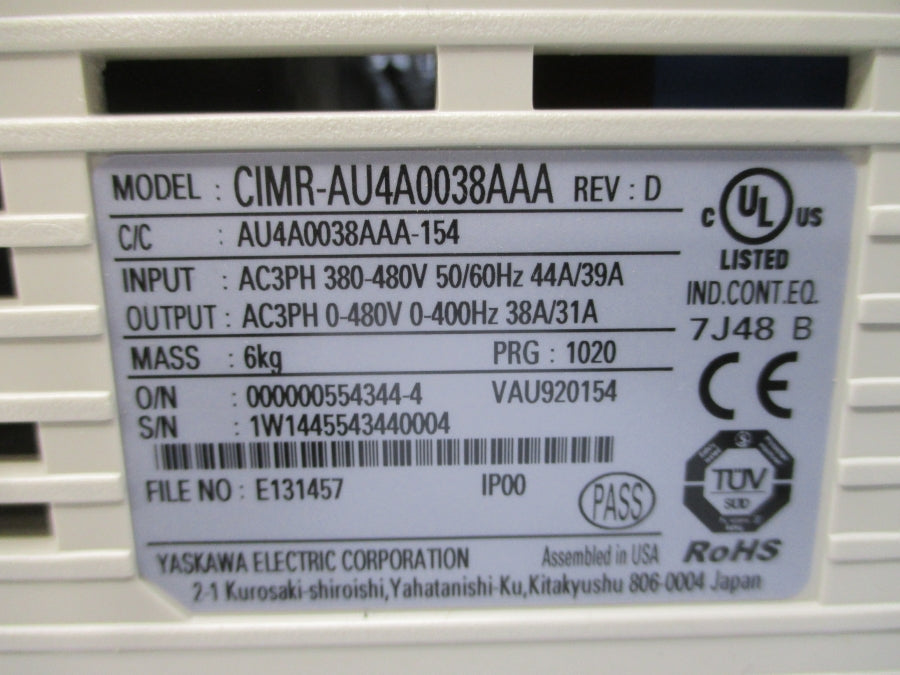 YASKAWA CIMR-AU4A0038AAA 380-480VAC 44/39A REV. D NSNP
