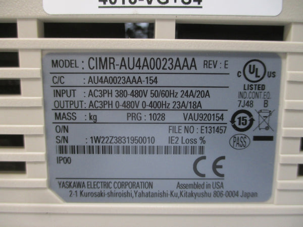 YASKAWA CIMR-AU4A0023AAA 380-480VAC 24/20A REV. E NSNP