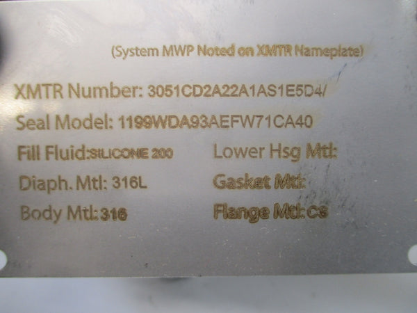 ROSEMOUNT 3051CD2A22A1AS1E5D4/1199WDA93AEFW71CA40 10.5-55VDC 3626PSI REMAN