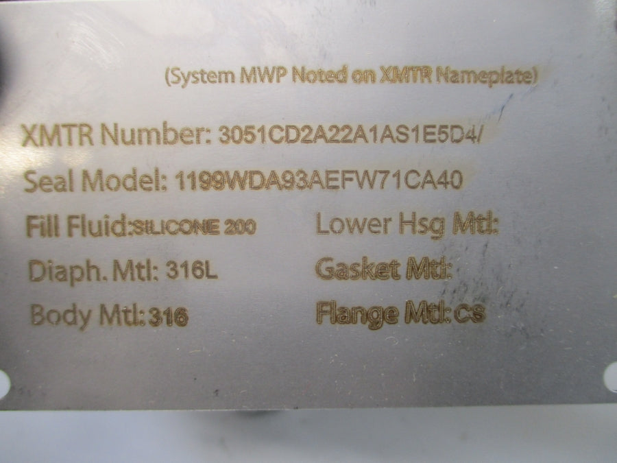 ROSEMOUNT 3051CD2A22A1AS1E5D4/1199WDA93AEFW71CA40 10.5-55VDC 3626PSI REMAN