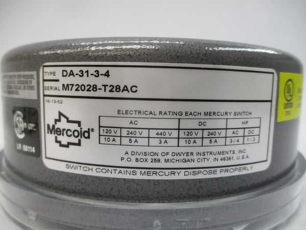 MERCOID DA-31-3-4 120/240/440VAC 10A 1-30PSI NSMP