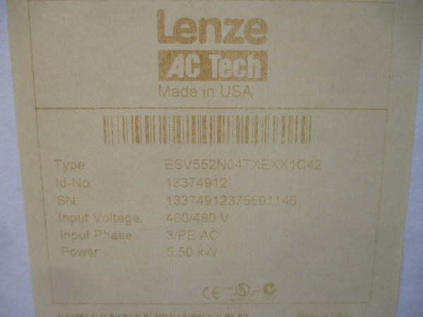 LENZE ESV552N04TXEXX1C42 13374912 400/480VAC 14.2/12.4A NSMP