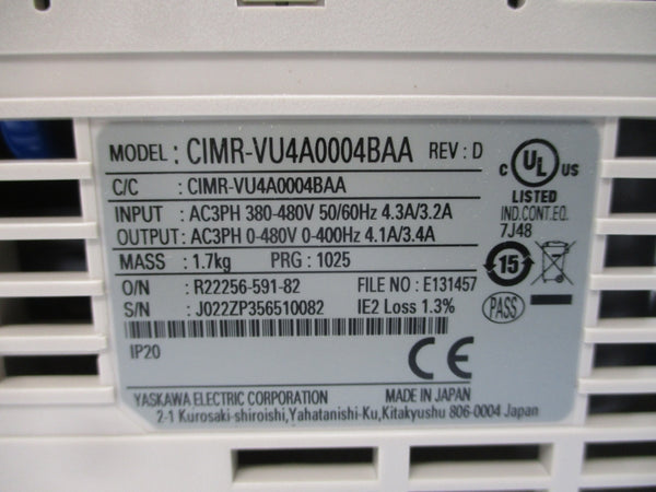 YASKAWA CIMR-VU4A0004BAA 380-480VAC 4.3/3.2A REV. D NSMP