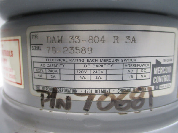 MERCOID CONTROL DAW33-804R3A 120/240VAC 4A 1/8-20PSI UNMP