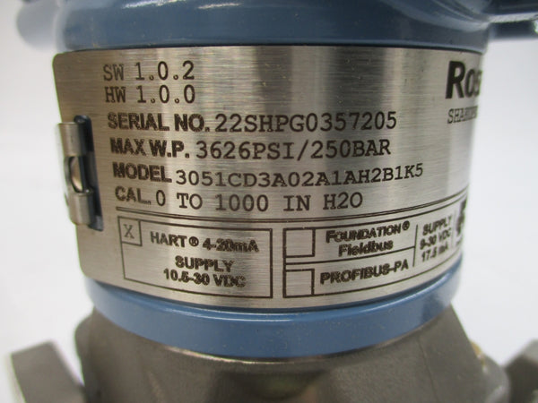 ROSEMOUNT 3051CD3A02A1AH2B1K5 10.5-30VDC 3626PSI NSMP