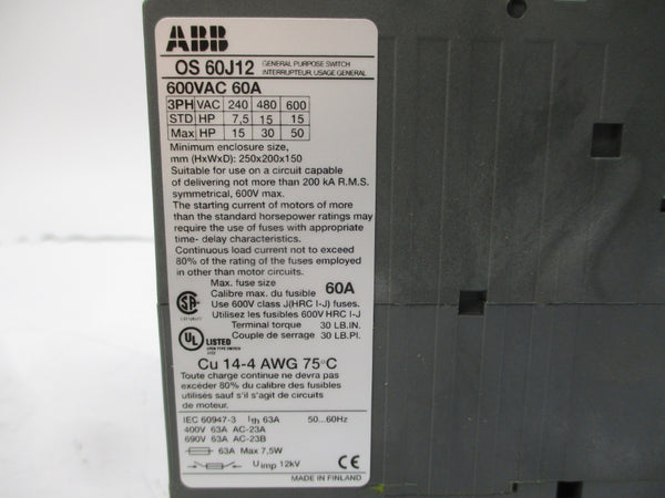 ABB OS60J12 1SCA022499R5990 600VAC 60A NSMP